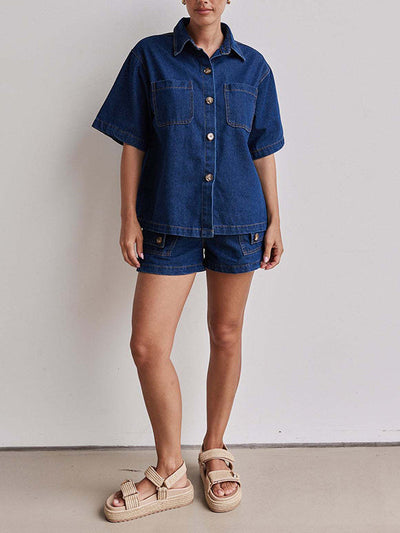 Loose Short Sleeves Split-Joint Lapel Blouses&Shirts Tops