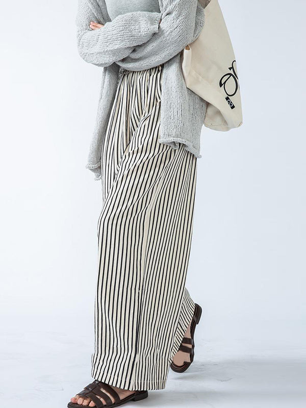 High Waisted Loose Split-Joint Striped Pants Trousers