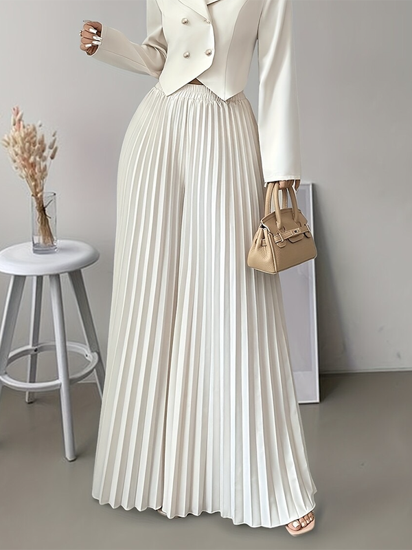 Loose Wide Leg Elasticity Pleated Solid Color Casual Pants Bottoms Trousers