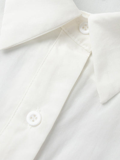 Loose Puff Sleeves Pleated Solid Color Split-Joint Lapel Blouses&Shirts Tops