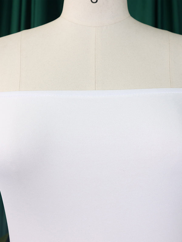 Bodycon Flared Sleeves Falbala Solid Color Split-side Off-the-shoulder Maxi Dresses