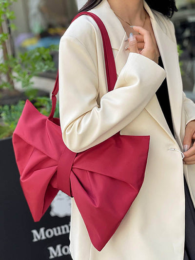 Bowknot Solid Color Zipper Shoulder Bags