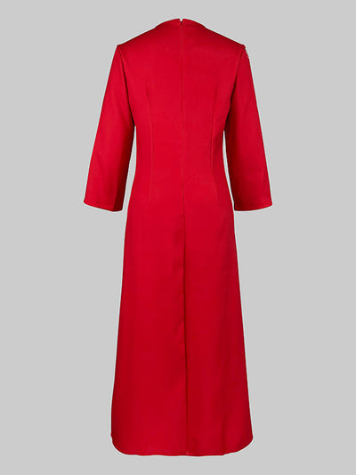 Loose Three-Quarter Sleeves Contrast Color Flower Print Round-Neck Midi Dresses