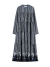 Vintage Loose Striped Buttoned Stand Collar Long Sleeves Midi Dress