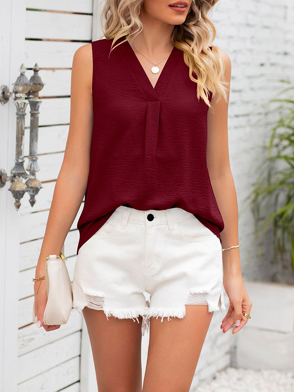 Loose Sleeveless Solid Color V-Neck Vest Top