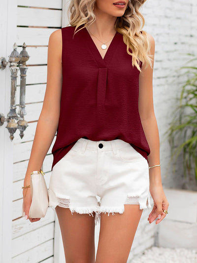 Loose Sleeveless Solid Color V-Neck Vest Top