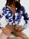 Trendy Long Sleeves Loose Printed Lapel Collar Blouses&Shirts Tops