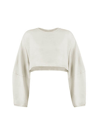 Long Sleeves Loose Solid Color Split-Joint Round-Neck Sweatshirt Tops