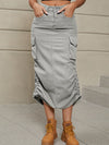 A-Line Buttoned Drawstring Pockets Solid Color Split-Side Skirts Bottoms