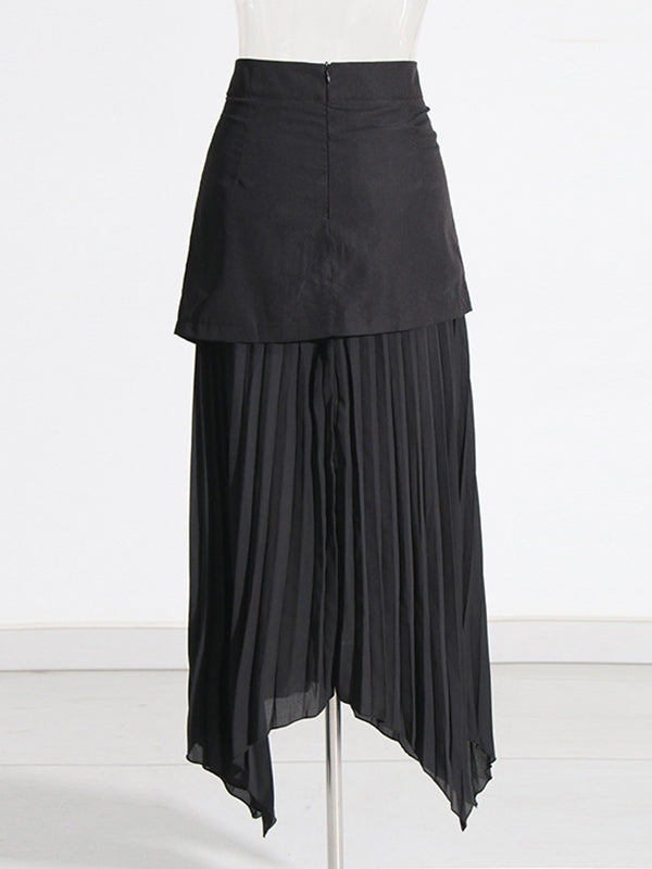 A-Line Loose Asymmetric Buttoned Pleated Split-Joint Zipper Skirts Bottoms