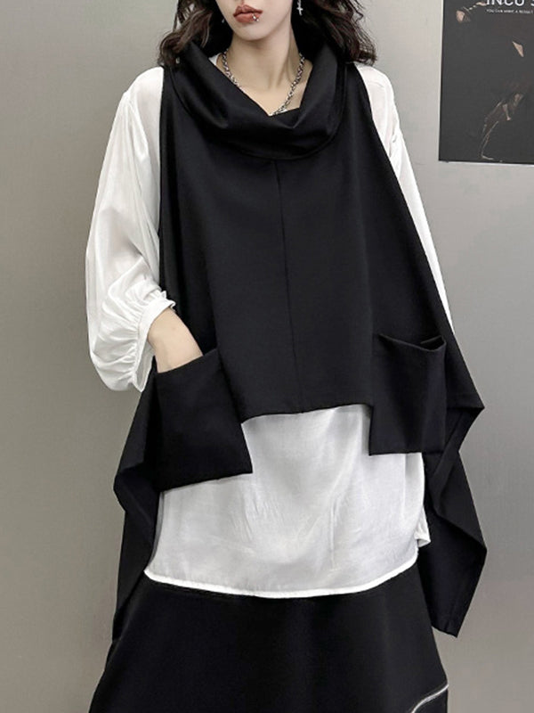 High-Low Irregular Clipping Hooded Solid Color Heaps Collar Vest Top