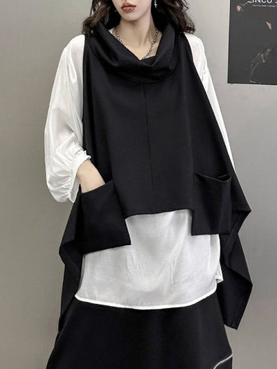 High-Low Irregular Clipping Hooded Solid Color Heaps Collar Vest Top