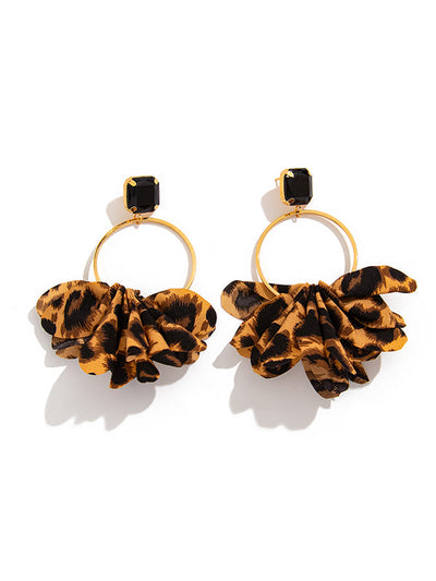 Geometric Leopard Three-Dimensional Flower Drop Earrings