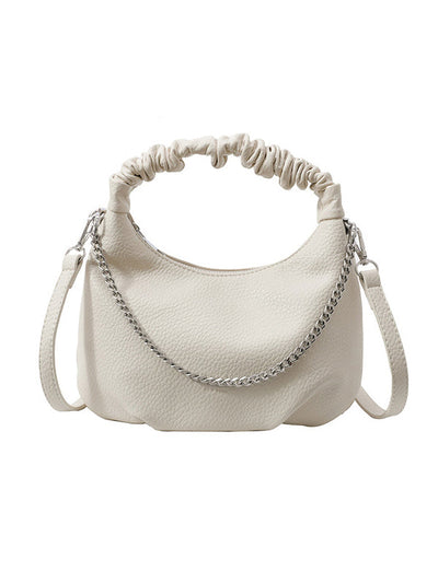 Chains Pleated Solid Color Zipper Crossbody Bags Handbags