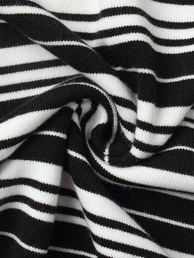 Long Sleeves Split-Joint Striped Lapel Sweater Tops