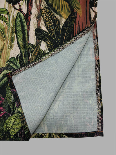 Flared Sleeves Loose Leaves Print V-Neck Maxi Dresses