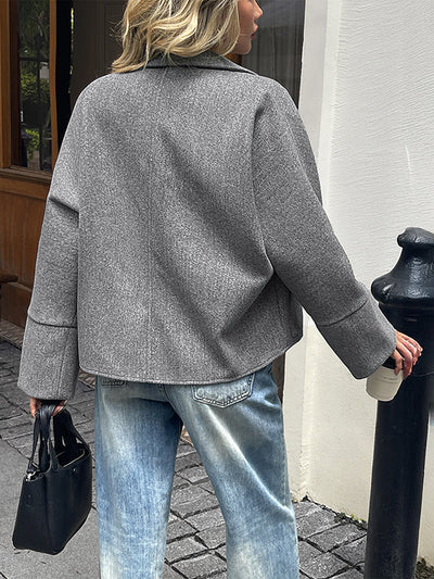 Long Sleeves Pockets Solid Color Zipper Lapel Coats&Jackets Outerwear