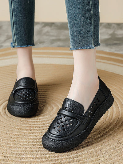 Women Summer Leather Hollow Out Flat Shoes