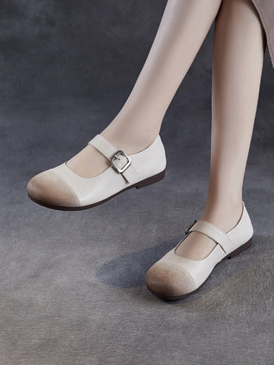 Women Summer Casual Soft Leather Spliced Low Heel Shoes