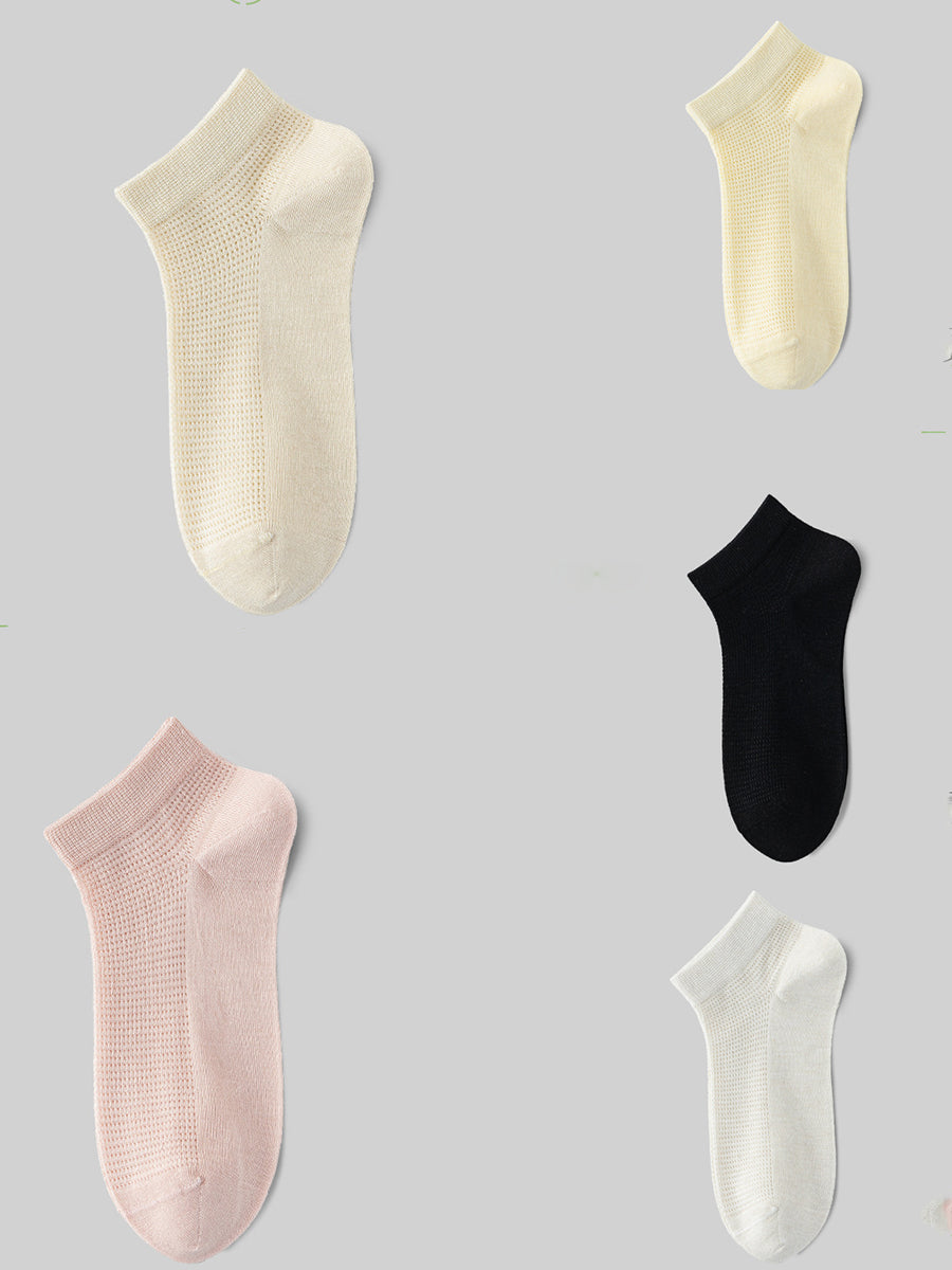 5 Pairs Women Summer Pure Color Short Socks