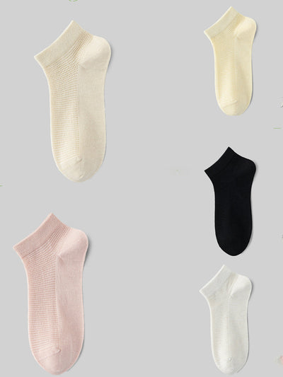 5 Pairs Women Summer Pure Color Short Socks