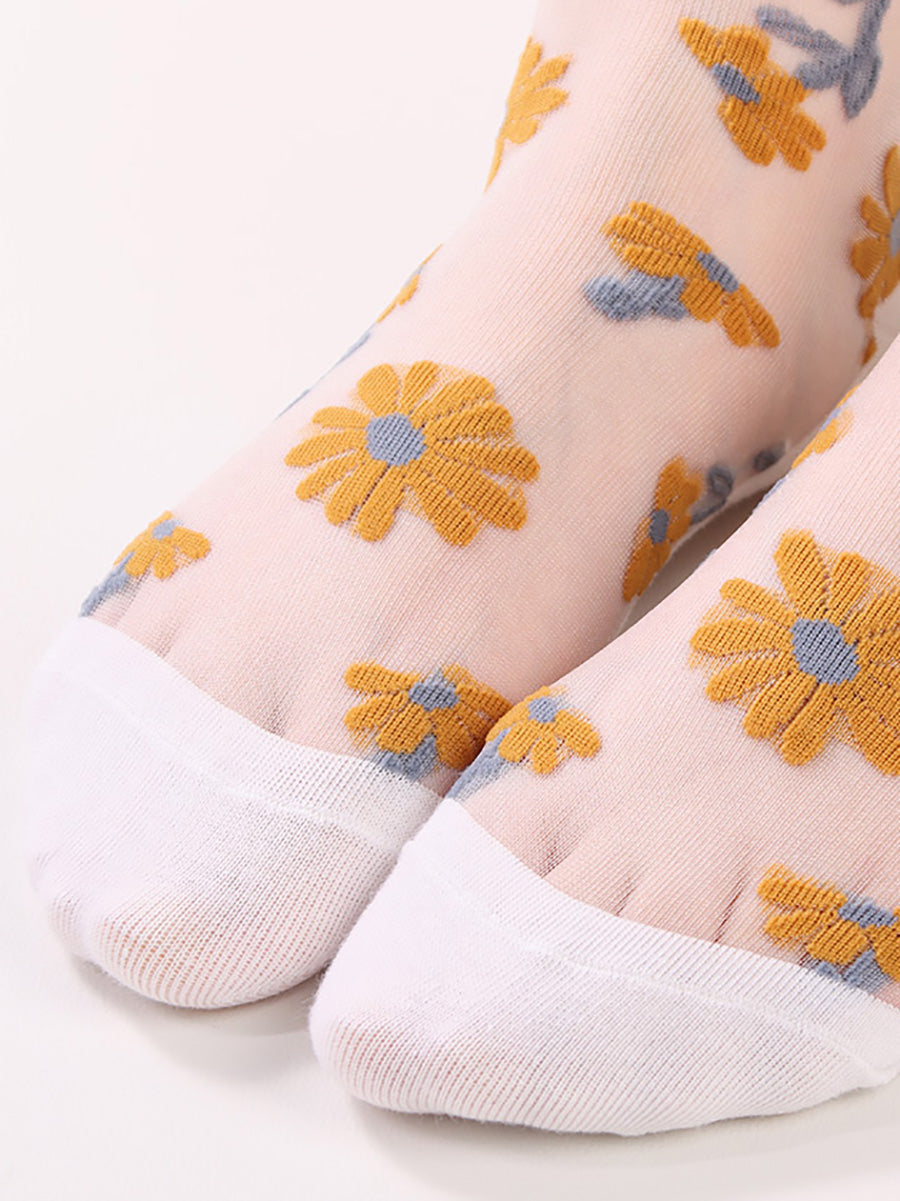 6 Pairs Women Summer Casual Flower Thin Socks