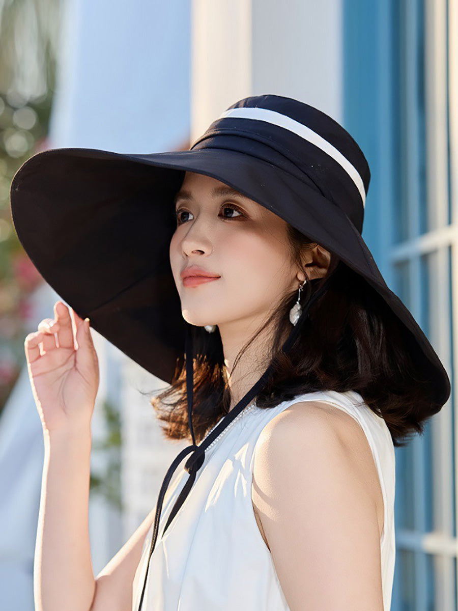Women Casual Stripe Large Brim Sunproof Hat