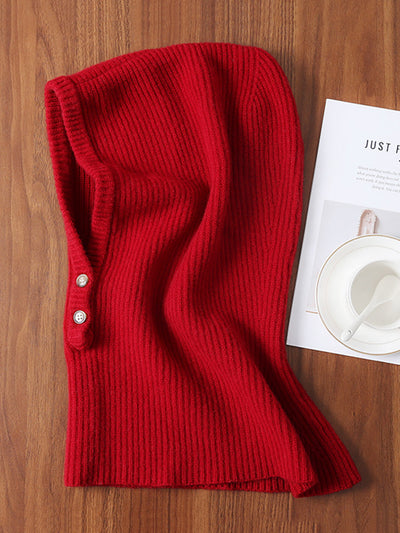 Women Winter Wool Knit Warm Soft Hooded Scarf