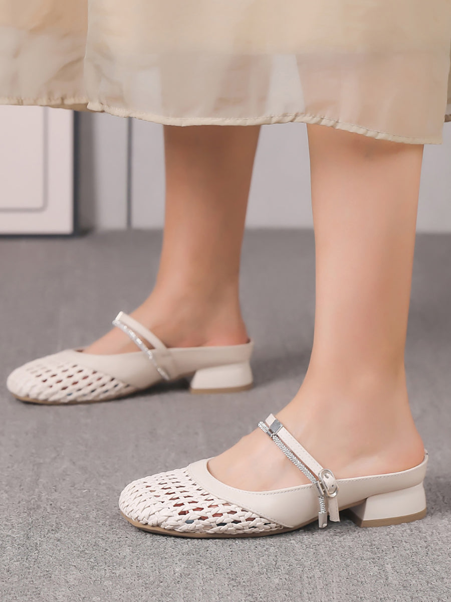 Women Summer Casual Genuine Leather Weave Sandals