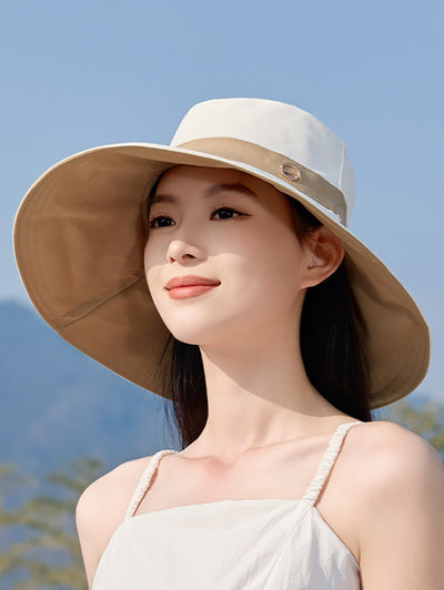 Women Summer Colorblock Large Brim Sunproof Hat