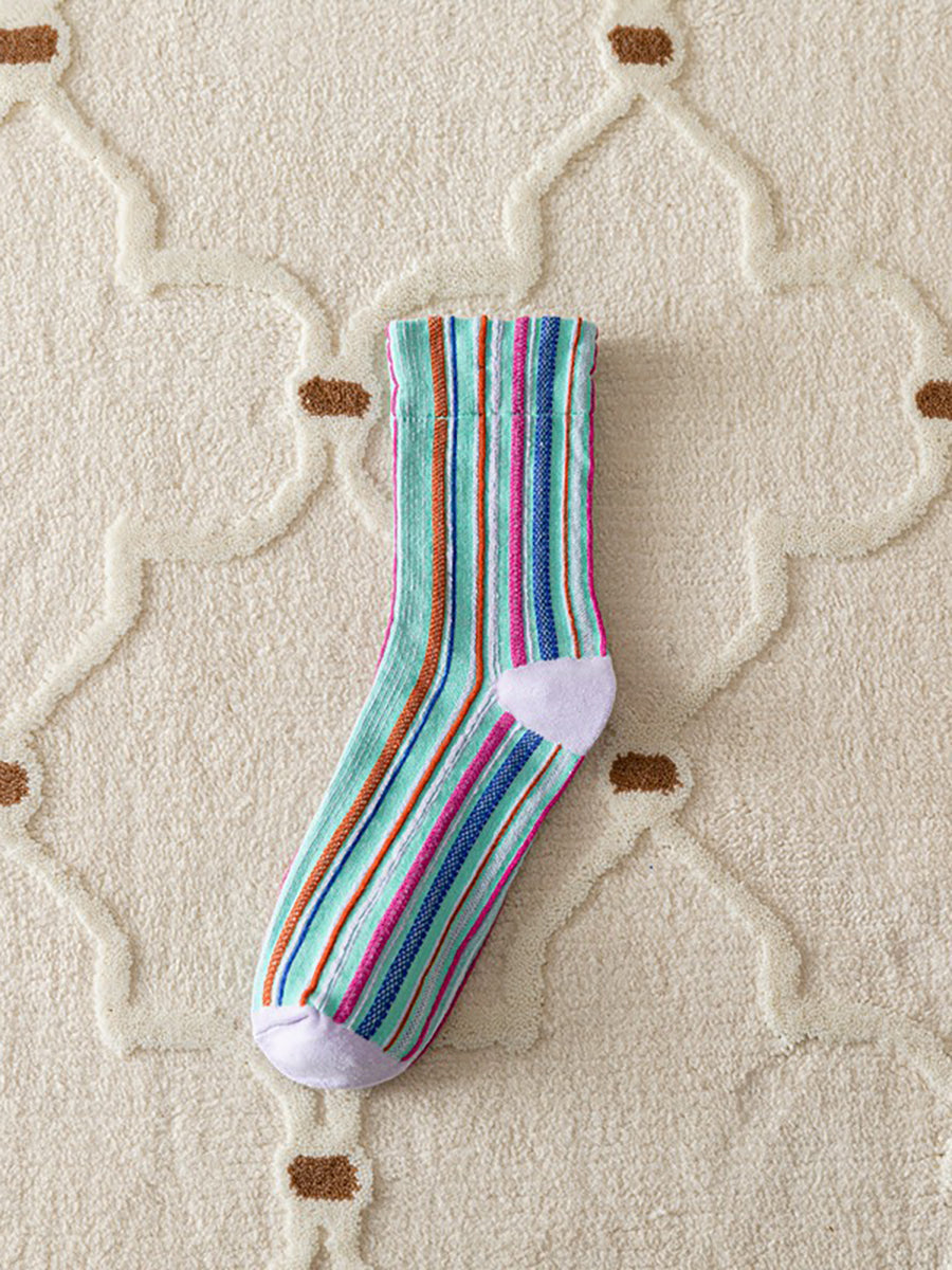 5 Pairs Stripe Adult Women Retro Autumn Winter Socks