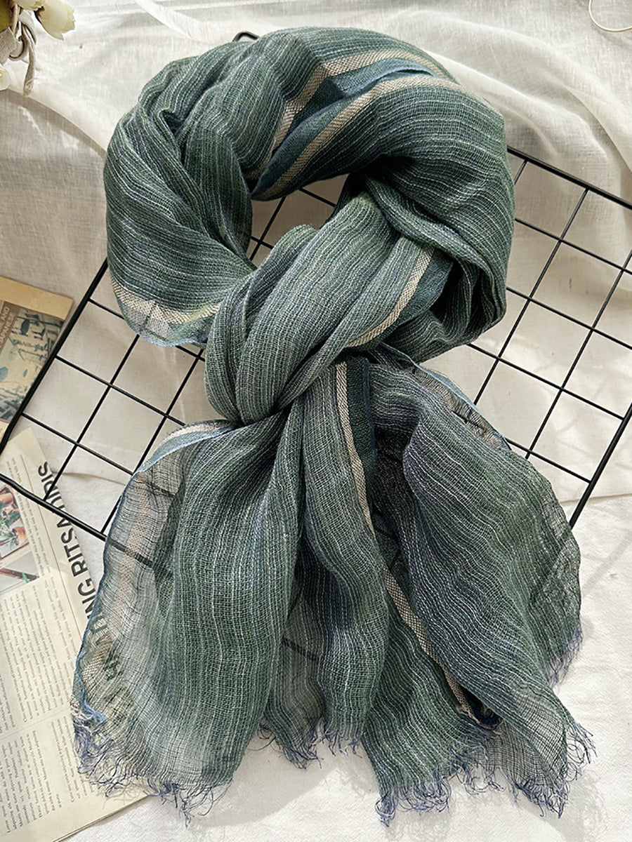 Women Summer Stripe Tassel Linen Shawl Scarf