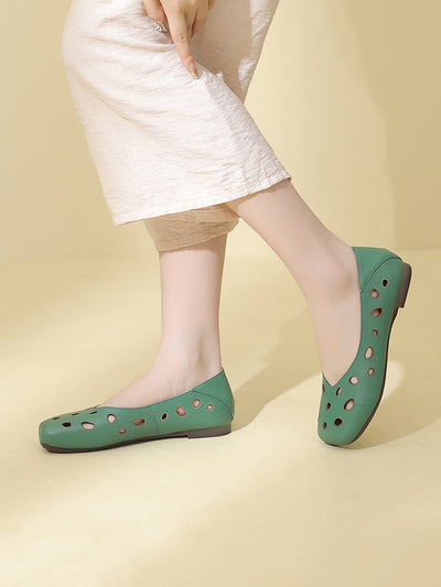 Women Summer Leather Cotout Solid Soft Shoes