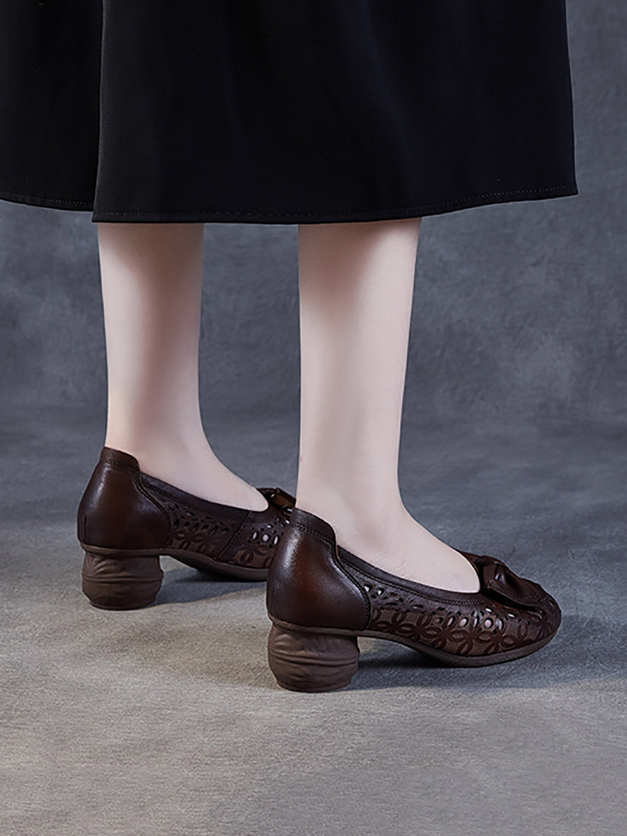 Women Summer Leather Flower Hollow Out Bowknot Shoes