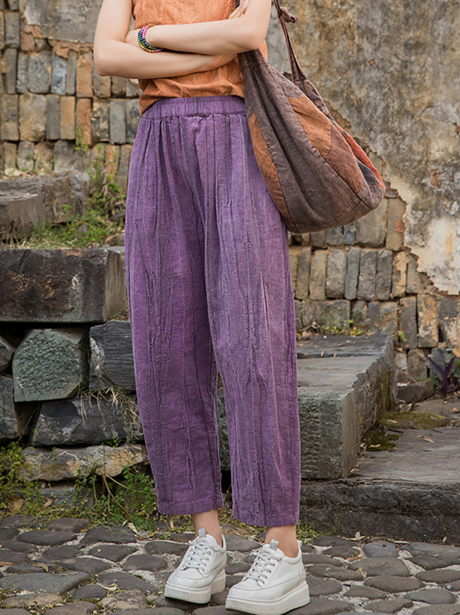 Women Summer Worn Tie-dye Ramie Harem Pants