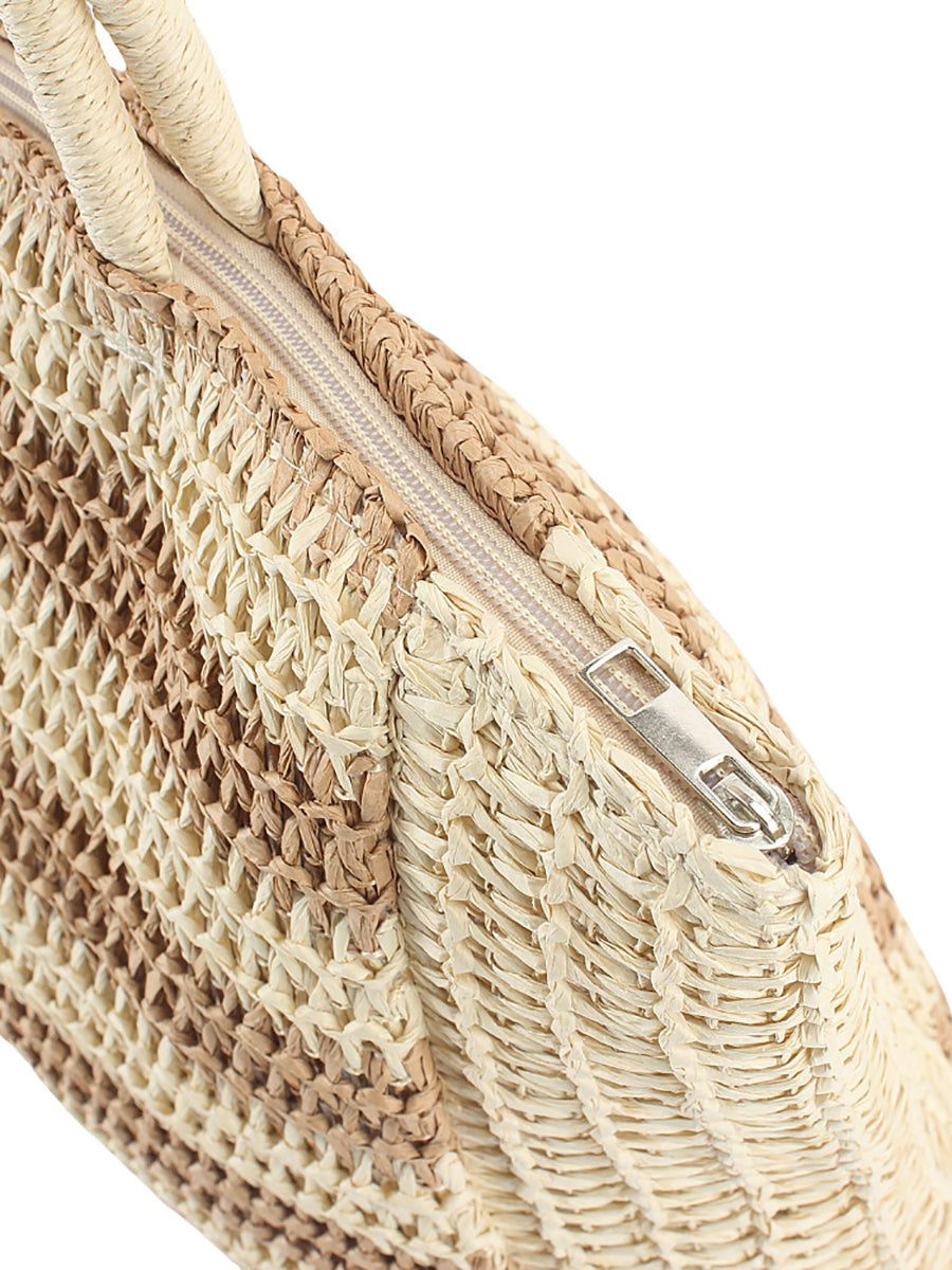 Women Fashion Colorblock Straw Weave Shoulder Bag