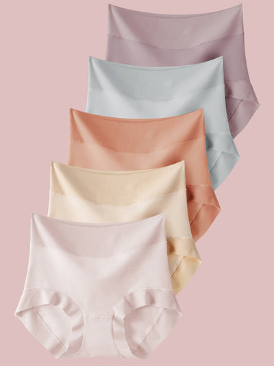 5 Pieces Summer Women Pure Color High Waist Cotton Underwear