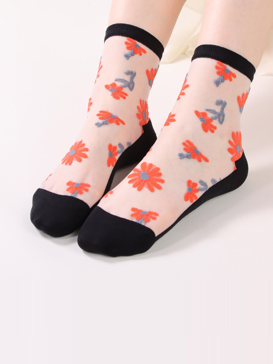6 Pairs Women Summer Casual Flower Thin Socks