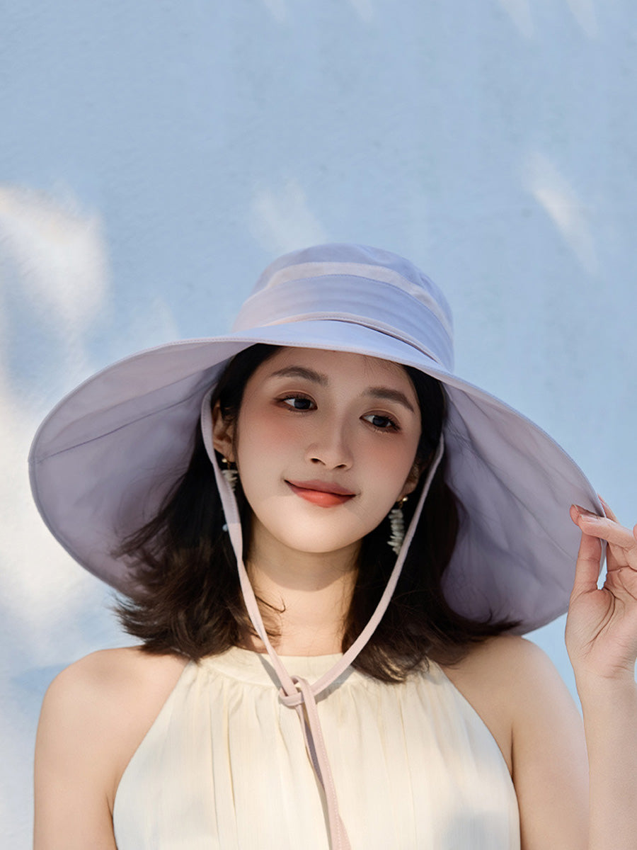 Women Casual Stripe Large Brim Sunproof Hat