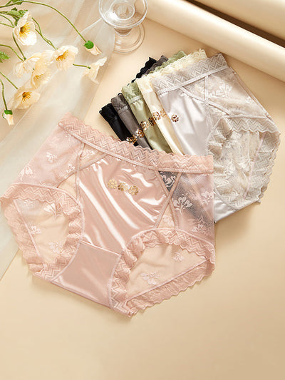 4 Pieces Summer Women Flower Lace  Underwear