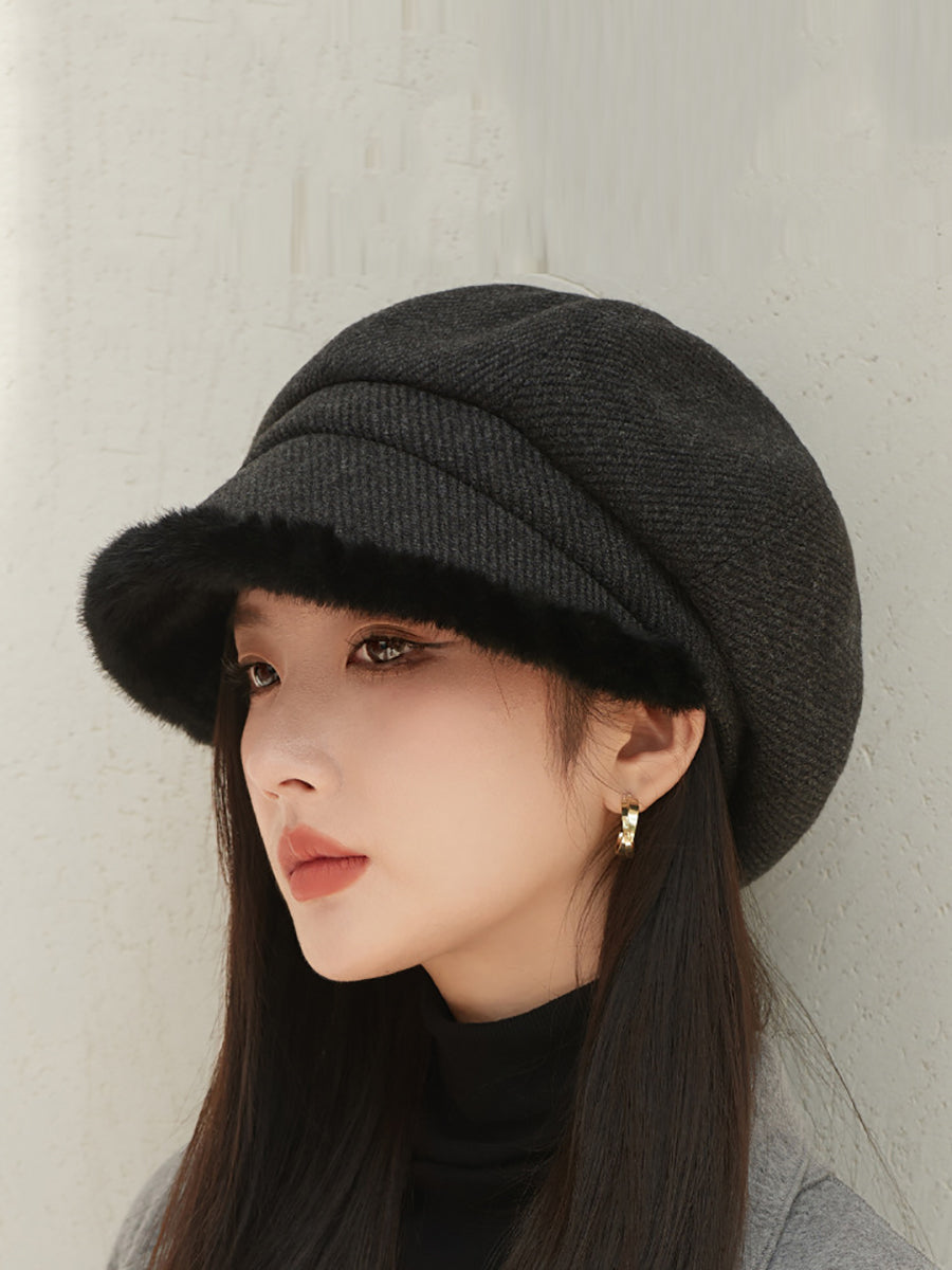 Winter Casual Pure Color Plush Spliced Hat