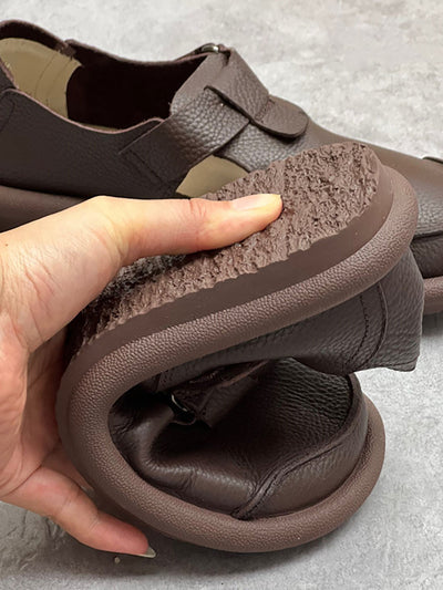 Women England Style Soft Leather Solid Flat Shoes