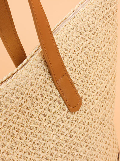 Women Casual Stripe Straw Weave Shoulder Bag