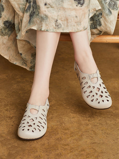 Women Summer Casual Leather Hollow Out Shoes