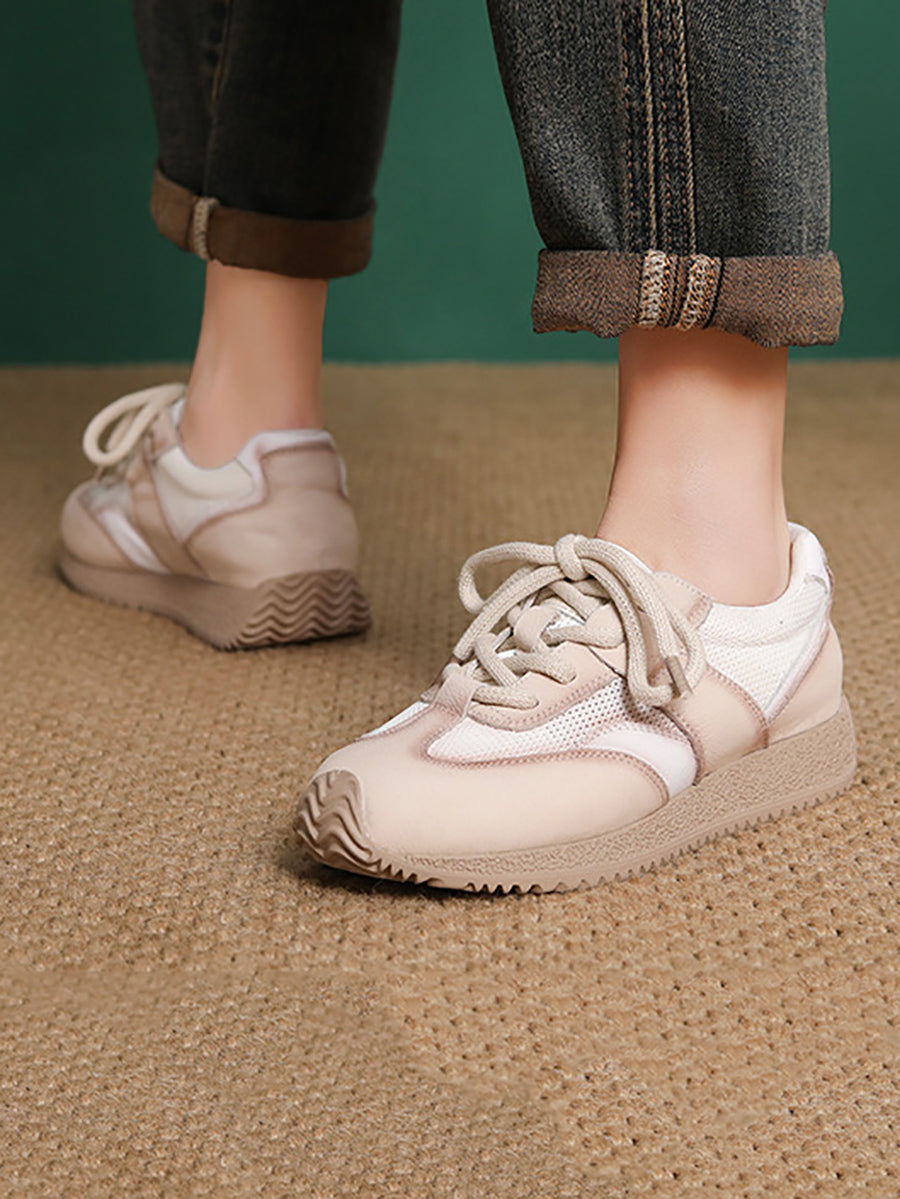 Women Casual Colorblock Leather Flat Sport Shoes