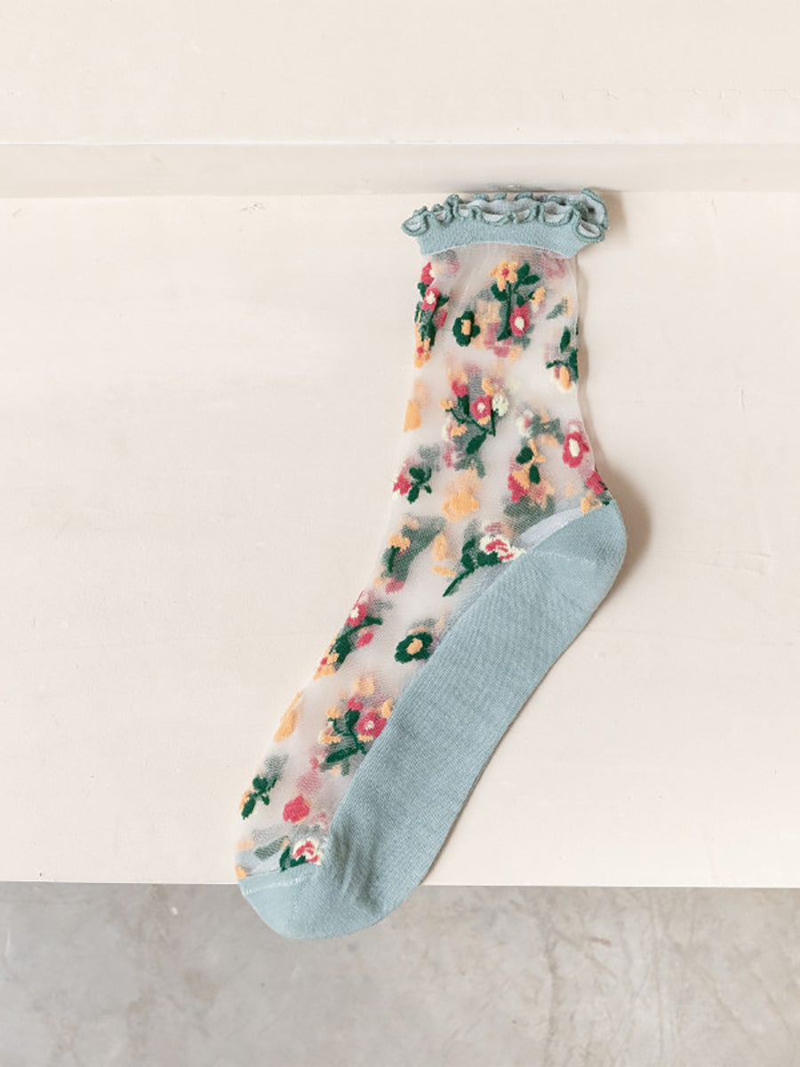5 Pairs Women Summer Floral Lace Spliced Socks