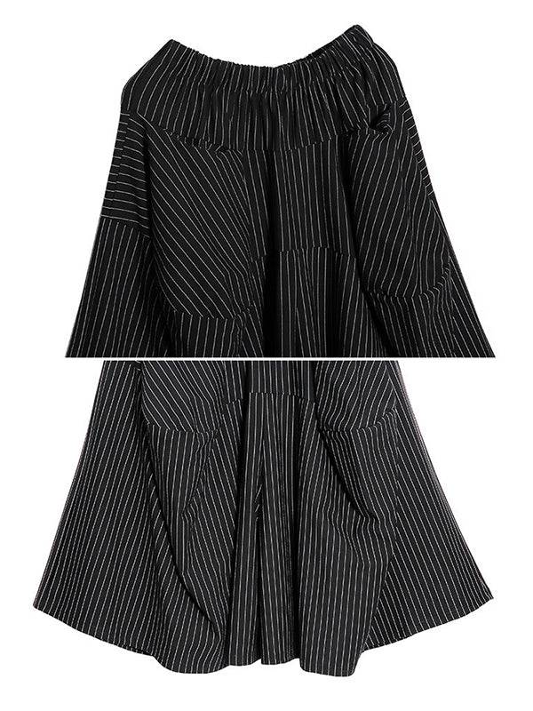 High Waisted Loose Elasticity Pockets Striped Culotte Pants