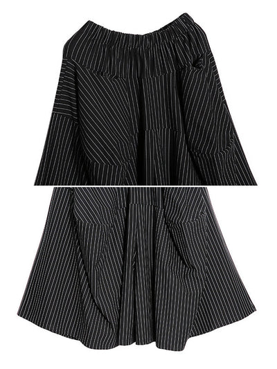 High Waisted Loose Elasticity Pockets Striped Culotte Pants