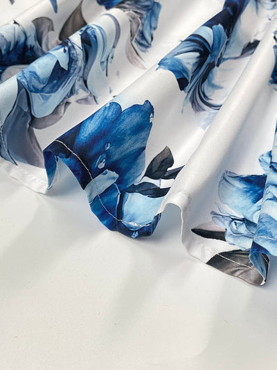 A-Line High Waisted Contrast Color Flower Print Pleated Halter-Neck Maxi Dresses