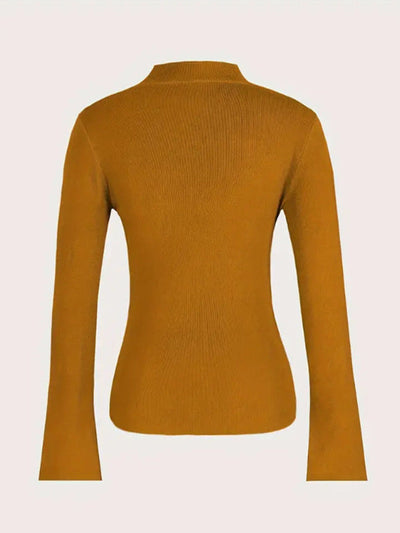 Long Sleeves Asymmetric Split-front Split-Joint V-neck Sweater Tops